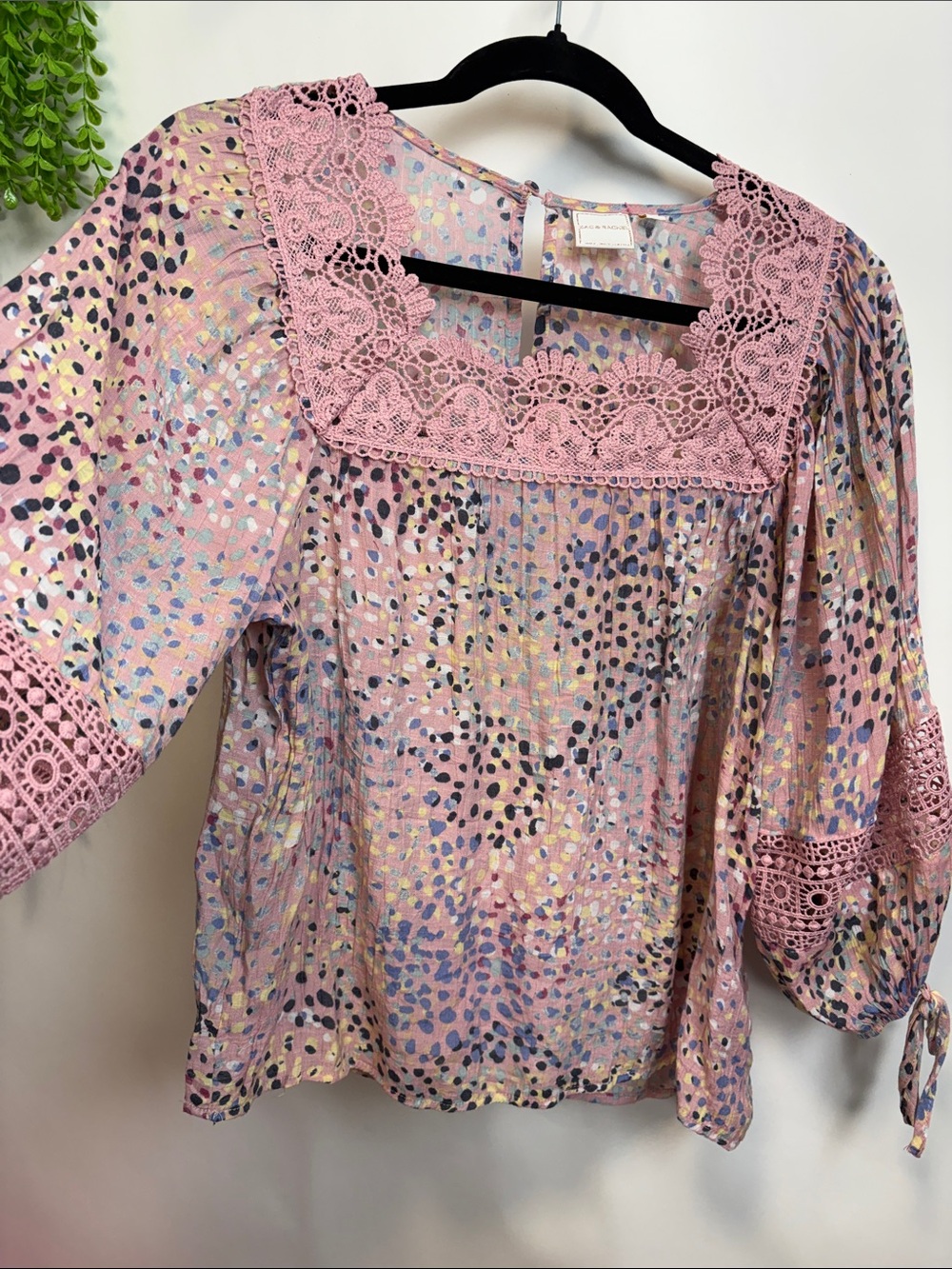 Zac & Rachel Pink Lace-Trim Speckled Blouse